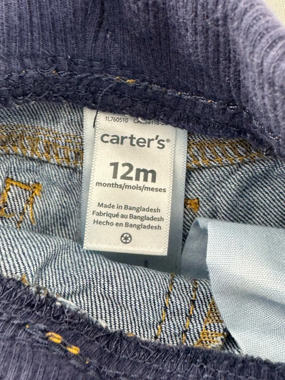 Carter's Navy and Green Plaid Matching Set with drawstring waist jeans 12m